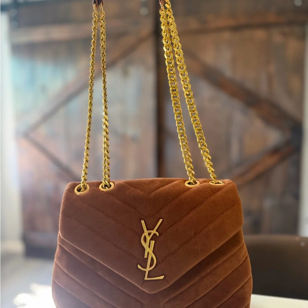 Brown Tan Quilted Shoulder Bag with Gold Chain - Picture 14 of 14